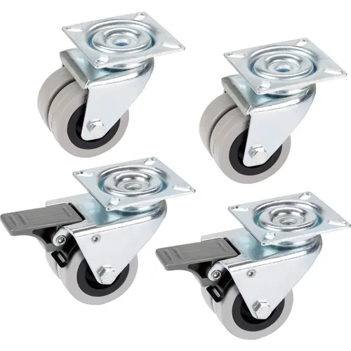 dörner + helmer 450105 Doppel-Lenkrolle 50 mm - Sonstige, strapazierfähiges Strandkorbrollen-Set mit 4 Apparate-Rollen aus Gummi, ideal für hohe Tragfähigkeit bis 80 kg und einfache Mobilität.