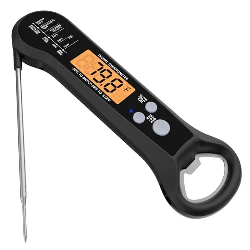 Fleischthermometer Digital, Thermometer Kochen Küchenthermometer Grillthermometer mit LCD Bildschirm &Sonde, für Kochen, Grillen/BBQ, Backen (Schwarz)