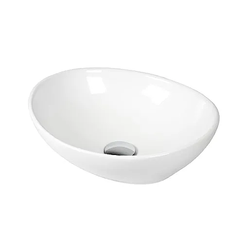 Ovales Keramik Aufsatzwaschbecken 41 x 34 cm - Waschplätze: Hochwertiges, elegantes Keramik Waschbecken im Komplettset mit Abflussrohr und Stopfen – ideal für moderne Badezimmer.