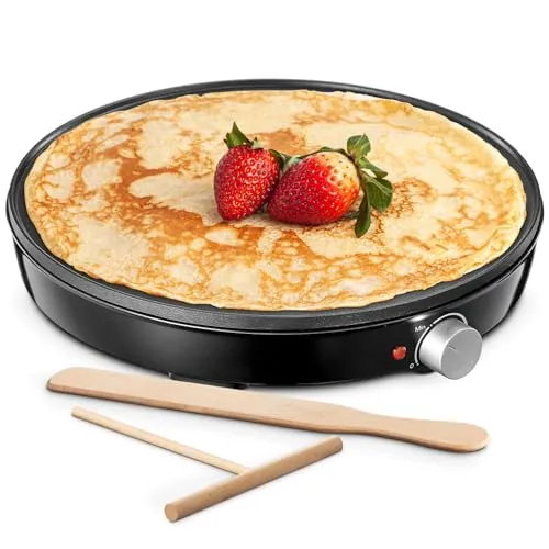 Yabano Crêpes maker, Ø 30 cm Retro Pancake Maker mit Wender und Teigverteiler, Crepes-Eisen für süße Crepes und herzhafte Galettes, Crepesmaker