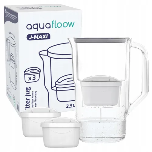 Wasserfilter Kanne Kunststoff 2,5 L mit 3 Kartuschen AquaFloow J-MAXI grau