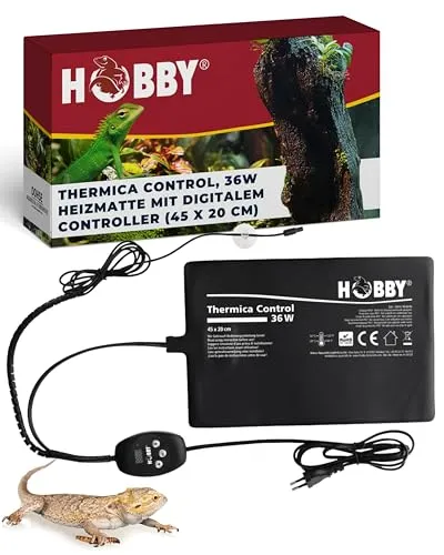 Hobby Thermica Control 36 W - Heizmatte mit digitalem Controller - Zubehör für Terrarien mit digitalem Temperaturregler, einstellbar von 20-50°C, ideal für konstante Temperaturen und vielseitige Anwendungen, inklusive Memory-Funktion und Überhitzungsschutz.