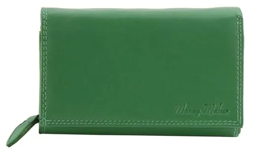 Money Maker Damen Leder Geldbörse - Großes Portemonnaie mit RFID-Schutz, Grün - Damen-Geldbörse aus Echt-Leder mit RFID-Schutz für persönliche Sicherheit. Viel Stauraum mit Platz für 12 Karten und gesicherten Fächern. Ideal als Geschenk für jeden Anlass!
