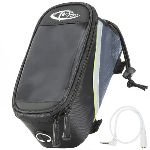 TecTake GmbH Fahrradtasche mit Rahmen-Befestigung für Smartphones - 20 x 9,5 x 10 cm, schwarz/grau/grün 401607