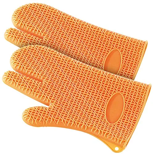 Rosenstein & Söhne Ofenhandschuhe: 2er-Set Silikon Hitzeschutzhandschuhe (Backofenhandschuhe Silikon, Handschuhe Backofen, Backpapier)