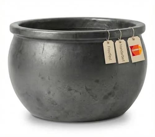 Teramico Pflanzgefäß Steinzeug handgefertigt – Frostsicherer Blumenkübel für Innen & Außen (Anthrazit, 46cm x 26cm) - Handgefertigter, frostfester Keramik-Pflanzkübel aus hochwertigem Steinzeug. Ideal für Garten und Balkon, sorgt für stilvolle Akzente. Wetterbeständig und langlebig – perfekt für ganzjährigen Einsatz.
