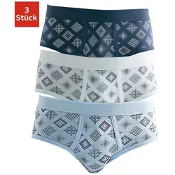 Slip CLIPPER, Herren, Gr. 4 (4), 3 Stk., blau (weiß, marine, hellblau), Feinripp, Obermaterial: 100% Baumwolle, gemustert, körpernah, Unterhosen Slip, schöne Feinripp-Qualität aus reiner Baumwolle