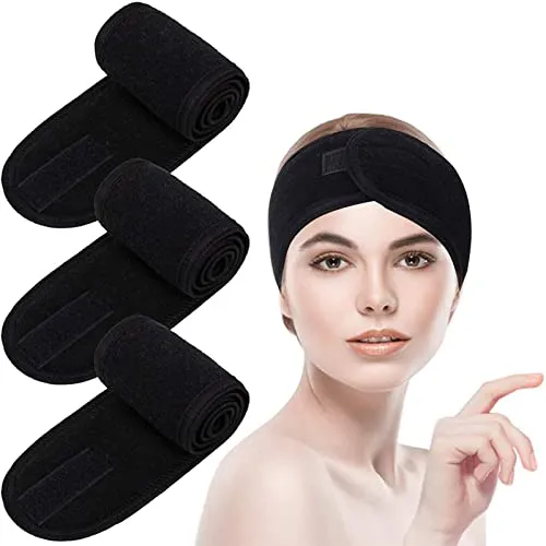 Stück Haarband für Make Up,Kosmetik Haarband,Kosmetik Stirnband Frottee,Verstellbare Haarschutzband mit Klettverschluss, für Duschen,Make Up(Schwarz) 3