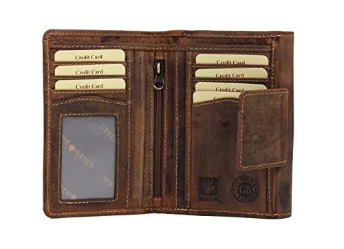 Greenburry Vintage Geldbörse für Damen aus Leder - Hochwertige Geldbörse aus naturbelassenem, handgearbeitetem Rindleder mit 7 Kartenfächern und sicherem Reißverschlussfach – ideal für stilbewusste Damen.