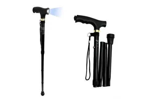 Maximex Faltbarer Gehstock mit Licht - Gehstock mit LED-Licht, faltbar und höhenverstellbar, ideal für Sicherheit und Komfort beim Gehen. Rutschsicherer Gummifuß für stabile Nutzung.
