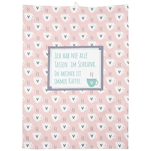 Gruss & CO Geschirrtuch Motiv Tassen | Baumwolle, 60 cm x 45 cm, Farbiger Motivdruck | Geschenk, Küche, Kochen, Grillen | 47783