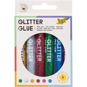 Folia Glitzerkleber 570, Glitter Glue Basic, 6 Farben sortiert, je 10,5ml
