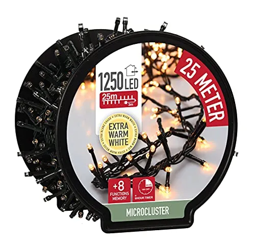 LED Lichterkette auf Trommel - extra warmweiß, 25 m mit Timer - Weihnachtsbeleuchtung - 1250 LEDs mit 8 Funktionen und Timer für stimmungsvolle Momente, ideal für Innen- und Außenbereich.