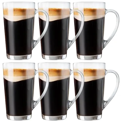 KONZEPT Latte Macchiato Gläser mit Henkel, 6 er Set Kaffeegläser 350 ml, aus transparentem Glas