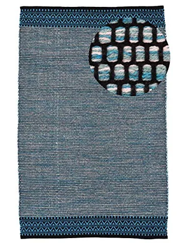 carpetfine Baumwollteppich Kelim Mia Blau 120x170 cm - Teppich in hochwertiger Baumwollqualität, ideal für Wohn- und Schlafzimmer. Langlebig, pflegeleicht und auch für Fußbodenheizung geeignet.