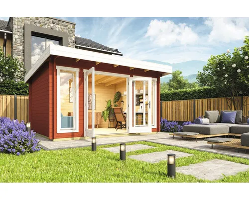 Gartenhaus Blockhaus Pultdach Dorset 2 rot 410x320 cm