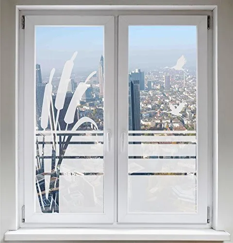 INDIGOS UG Sonnenschutz Kranich Sichtschutzfolie - Klebefolie für Fenster mit stilvollem Kranich-Motiv, blickdicht und lichtdurchlässig – ideal für Privatsphäre ohne Verdunkelung. Einfach zu montieren, rückstandslos entfernbar.