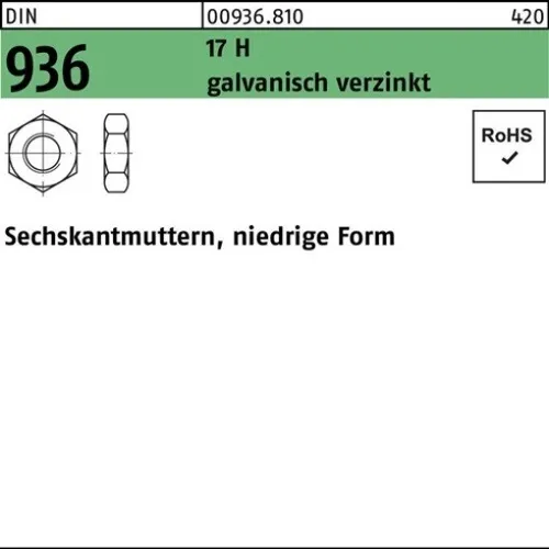 100er PACK(Stk)  000936081000160000 Sechskantmutter DIN 936 M 16 17 H galvanisch
