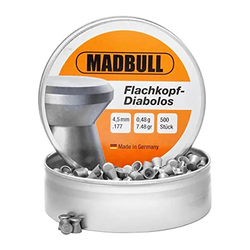 Madbull Flachkopf Diabolos 4,5 mm (.177 Cal) – 500 Stück leichte Präzisions-Diabolos für Luftgewehr & CO2 Pistole, Plinking & Freizeitschießen,