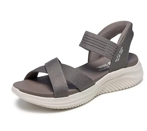 Skechers Damen Ultra Flex 3.0-Never Netter Hands Free Slip-ins Sandale, Dark Taupe, 38 EU - Wanderschuhe mit freihändigen Slip-Ins für mühelosen Komfort, atmungsaktives Mesh-Obermaterial und gepolstertes Fußbett für optimale Unterstützung.