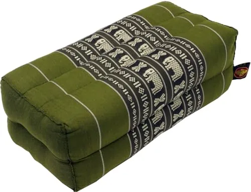 GURU SHOP Meditationskissen, Blockkissen, Eckiges Yoga Stützkissen, Stützkissen, Thai Nackenstütze mit Kapok - Grün 2, 10x20x30 cm