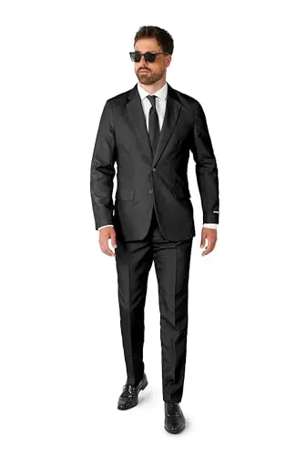 Suitmeister Herrenanzug - Festlicher Print in Solid Schwarz - XXL - Kostüm-Outfits für Erwachsene, ideal für jeden Anlass mit modernem Slim Fit und maschinenwaschbarem Material, inklusive Blazer, Hose und Krawatte für einen stylischen Auftritt.