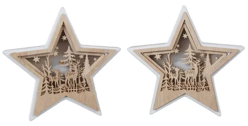 Winterliches 2er Set LED Sterne - Höhe ca. 14 cm