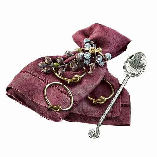 LOBERON Serviettenring 4er Set Motje, edel & glamourös, hübsches Knoten-Detail, von Hand gefertigt, Tischaccessoires, Tafelschmuck, Küchenutensilien, Messing, gold