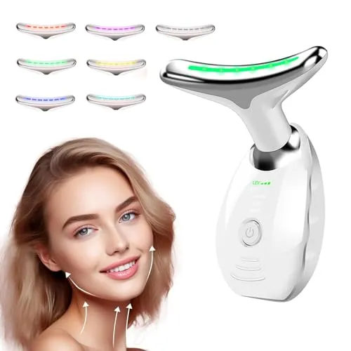 Gesichtsmassagegerät Gegen Falten,7-Farben Anti-Falten Schönheit Gerät mit 3 Modi,V Face Beauty Meter Gesichtsgerät für Hautstraffung Lifting,Elektrisch Gesichtsmassagegerät für Damen Herren (Weiß)