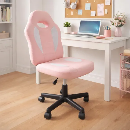 Höhenverstellbarer Schreibtischstuhl mit 360°-Drehfunktion in Rosa-Weiß
