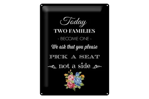 Femer GmbH Metallschild Hochzeit 30x40 cm today two families become one, (1 St), gewölbte Oberfläche, abgerundete Ecken, umgeschlagene Kanten