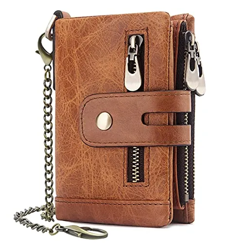 Herren Geldbörse mit RFID Schutz - Eleganter Ledergeldbeutel mit Kette und 16 Kartenfächern - Herren-Geldbörsen mit RFID-Schutz, 16 Kartenfächern und praktischem Reißverschluss-Münzfach, ideal für eine sichere und organisierte Aufbewahrung.