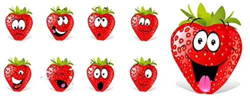 LYSCO 9 verschiedene Folienaufkleber mit Erdbeeren, Erdbeer-Gesicht, Permanent, Indoor & Outdoor, Glänzend mit UV Lack beschichtet, Vinyl, Bunt (Vibrant), Rot, Fruchtmuster, Sticker