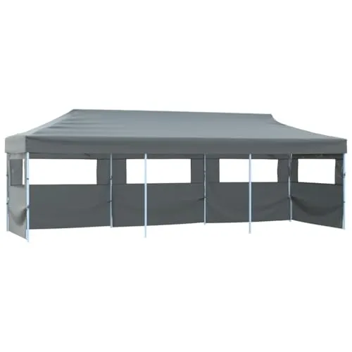 vidaXL Partyzelt 3x9m Anthrazit mit 5 Wänden - Gartenlauben mit UV- und wasserbeständigem Dach, ideal für Outdoor-Events und einfach zu montieren. Stabiler Rahmen aus rostfreiem Stahl für Langlebigkeit.
