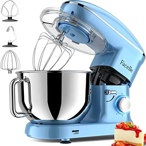 Küchenmaschine,Facelle Knetmaschine 1500W, Teigmaschine Rührmaschine mit 6,2L Edelstahl Schüssel 6 Geschwindigkeiten Geräuscharme Teigknetmaschine inkl Rührbesen, Knethaken, Schläger und Spritzschutz