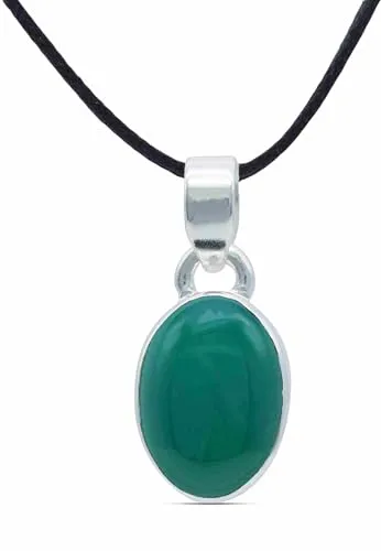 mantraroma Kettenanhänger 925 Silber grüner Onyx Stein Edelstein Kettenanhänger Damen Sterling Silber Halskette Anhänger Geschenk (MAH-081-14)
