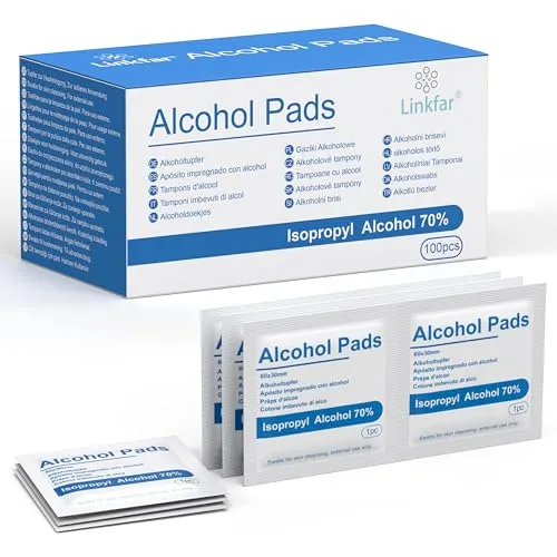 Linkfar Alkoholtupfer – 70% Isopropanol Reinigungstücher für Hautpflege, Brillen & Oberflächen – hygienisch einzeln verpackt, 100 Stück (3x6cm)