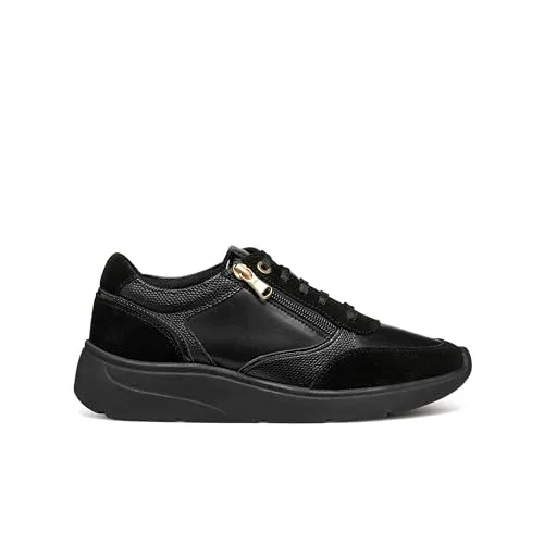 Geox Damen D CRISTAEL E Sneaker - Atmungsaktiver Komfort in Schwarz - Damen-Sneaker mit atmungsaktivem Innenmaterial aus Synthetik und hochwertigem Leder-Obermaterial, ideal für den ganzen Tag.
