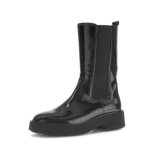 Gabor Damen Chelsea Boots - Flache Stiefeletten in Schwarz - Elegante Chelsea Boots für Damen aus hochwertigem Lack. Mit praktischem Reißverschluss und bequemer Leichtzellsohle für den perfekten Tragekomfort im Alltag.