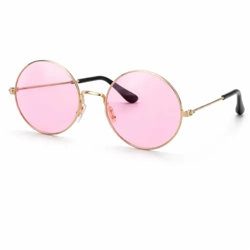 Hippie Brille – runde rosa Sonnenbrille als 70er & 80er Jahre Accessoire für Fasching & Karneval
