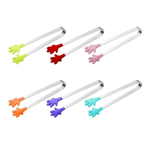 StüCk Mini Waffeleisen Zuckerzange,WüRfelzucker Zange KüChe Candybar ZubehöR Set KüChenzange Clip Edelstahl Silikon Kandiszucker Kleine Greifzange Pinzette SüSsigkeit Zangen EiswüRfel SüßEs 6