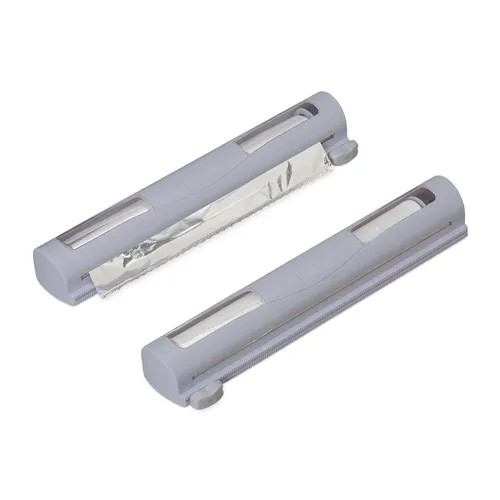 relaxdays Folienspender Folienschneider 2er Set grau - 37 cm breit, praktisches Set für effizientes Arbeiten in der Küche