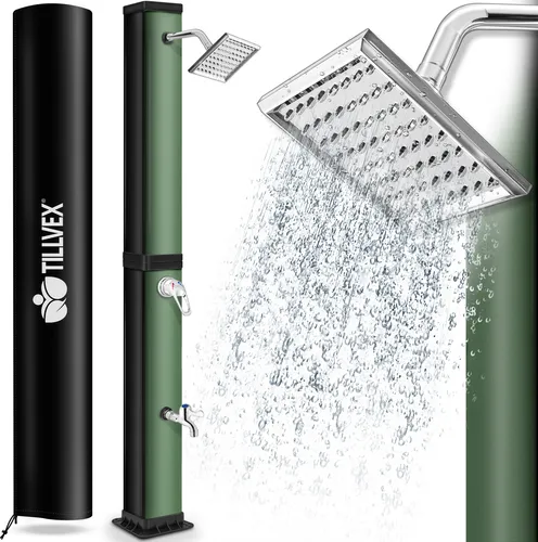 tillvex Solardusche 40 Liter Schwarz/Grün inklusive Schutzhaube Gartendusche Pooldusche Camping Pool Solar Außen Dusche Regendusche