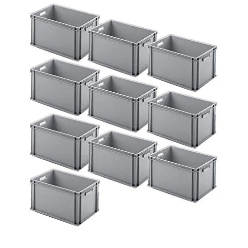 BRB 10x Euro-Stapelbehälter, LxBxH 600x400x320 mm, Inhalt 64 Liter, Farbe grau