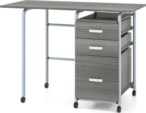 COSTWAY Klappbarer Computertisch 105x50x75cm mit 3 Schubladen und Rollen - Platzsparender Schreibtisch mit klappbarem Design für flexibles Arbeiten. Ausgestattet mit 3 Schubladen und leichtgängigen, feststellbaren Rollen für einfachen Transport und Stabilität.