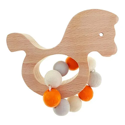 Hess Holzspielzeug 11123 - Greifling aus Holz mit kleiner Kugelkette, Nature Serie Pferdchen in Orange, für Babys ab 6 Monaten, handgefertigt, für Greifübungen