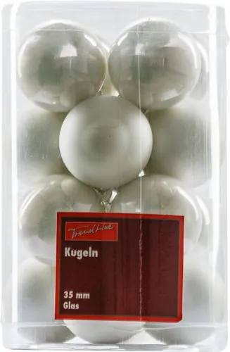 TrendLine Christbaumkugeln 16 Kugeln Ø 3,5 cm Glas Winterweiß Weihnachtskugeln
