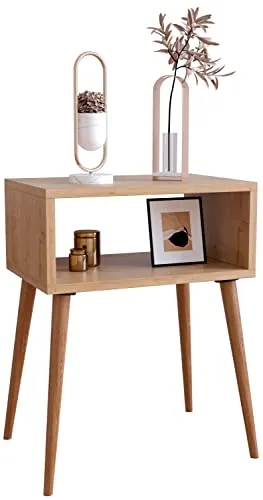 VCM Nachtschrank Beistelltisch Singol M - Retro-Design in Honig-Eiche - Skandinavischer Nachttisch im zeitlosen Retro-Design, ideal für Bett oder Lattenrost. Maße: H 60 x B 45 x T 30 cm, bietet stilvollen Stauraum.