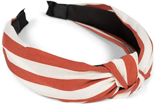 styleBREAKER Damen Haarreif mit Streifen Muster und Knoten im Retro Style, Vintage Look, Haarband, Headband 04027016, Farbe:Rost-Weiß