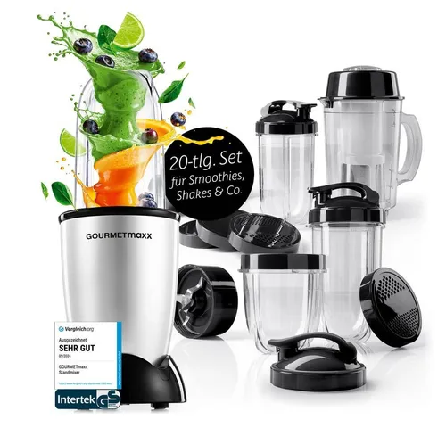 GOURMETmaxx Standmixer Mixer Mr. Magic 19-tlg. 400W silber/schwarz, 400 W, inkl. Zubehör-Set L rot Speisen Smoothies Getränke 4 Mixbecher To-Go